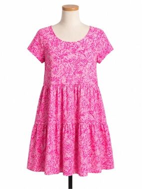 Lilly Pulitzer Geanna Dress NWT Pink White Floral Tiered Skirt Size Medium